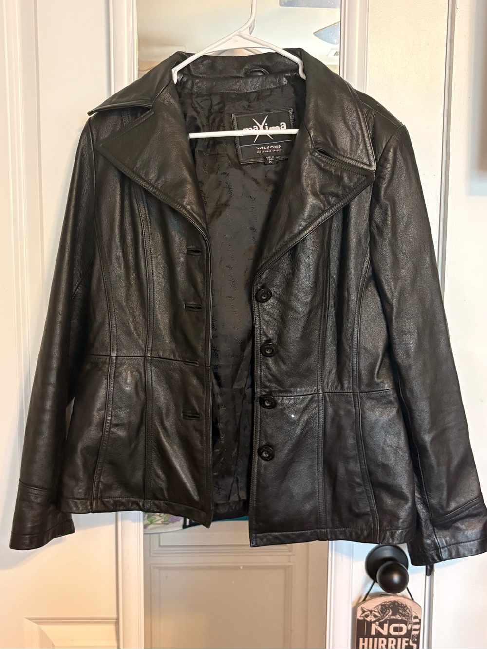 Maxima Black Leather Button Up Jacket